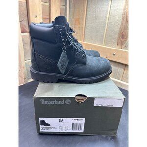 Timberland Premium 6" Waterproof Black Nubuck Boots Juniors Size 5.5